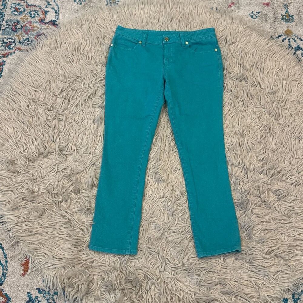 Tory Burch Teal Ankle-Length Cropped Jeans